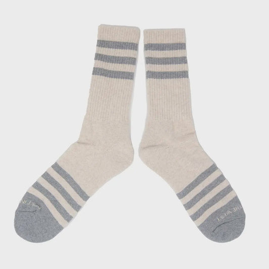 Heather Stripes Socks - Cream/H. Grey