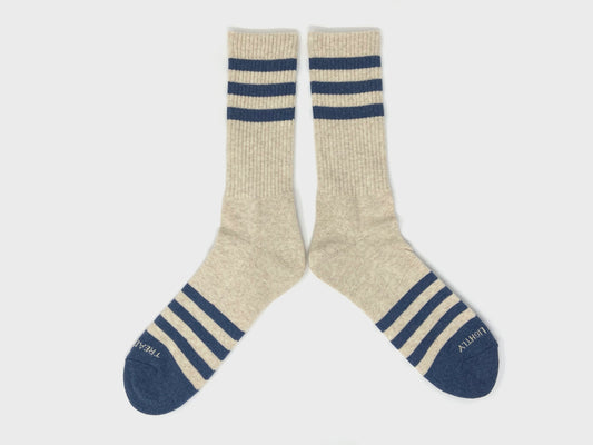 Heather Stripes Socks - Cream/Navy